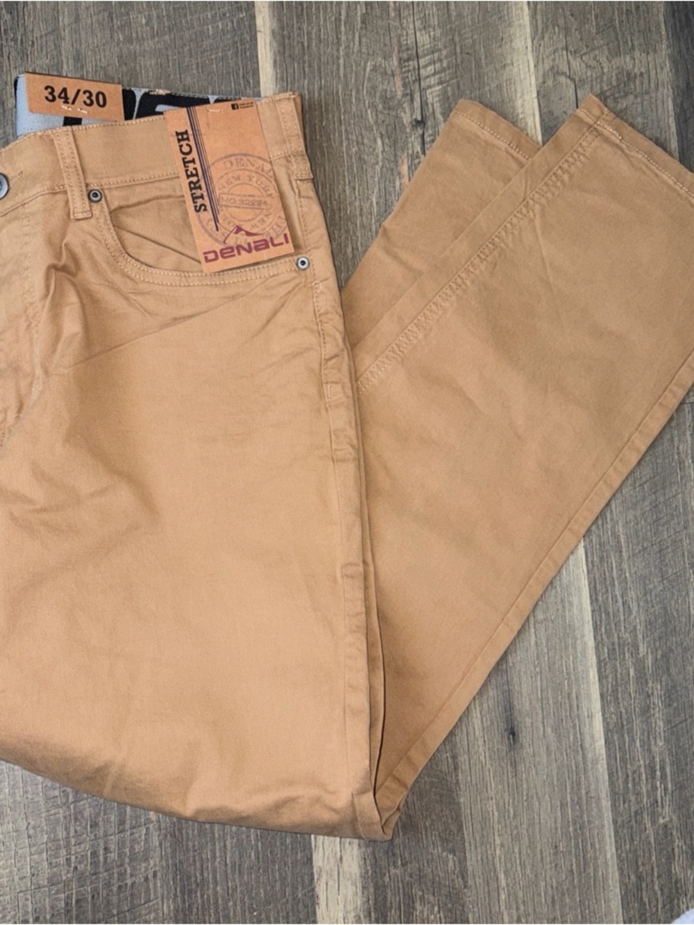 NWT Denali Men's Stretch Pants Elastic Waist Straight Khaki 34/30 Cotton Blend
